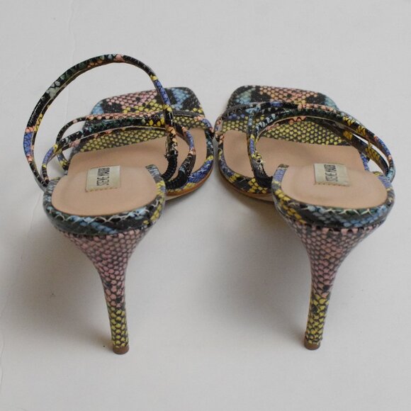 Steve Madden Awake Heeled Sandal Multi Snake Open Toe Strappy Mule Pumps Heels 9 - Picture 5 of 8